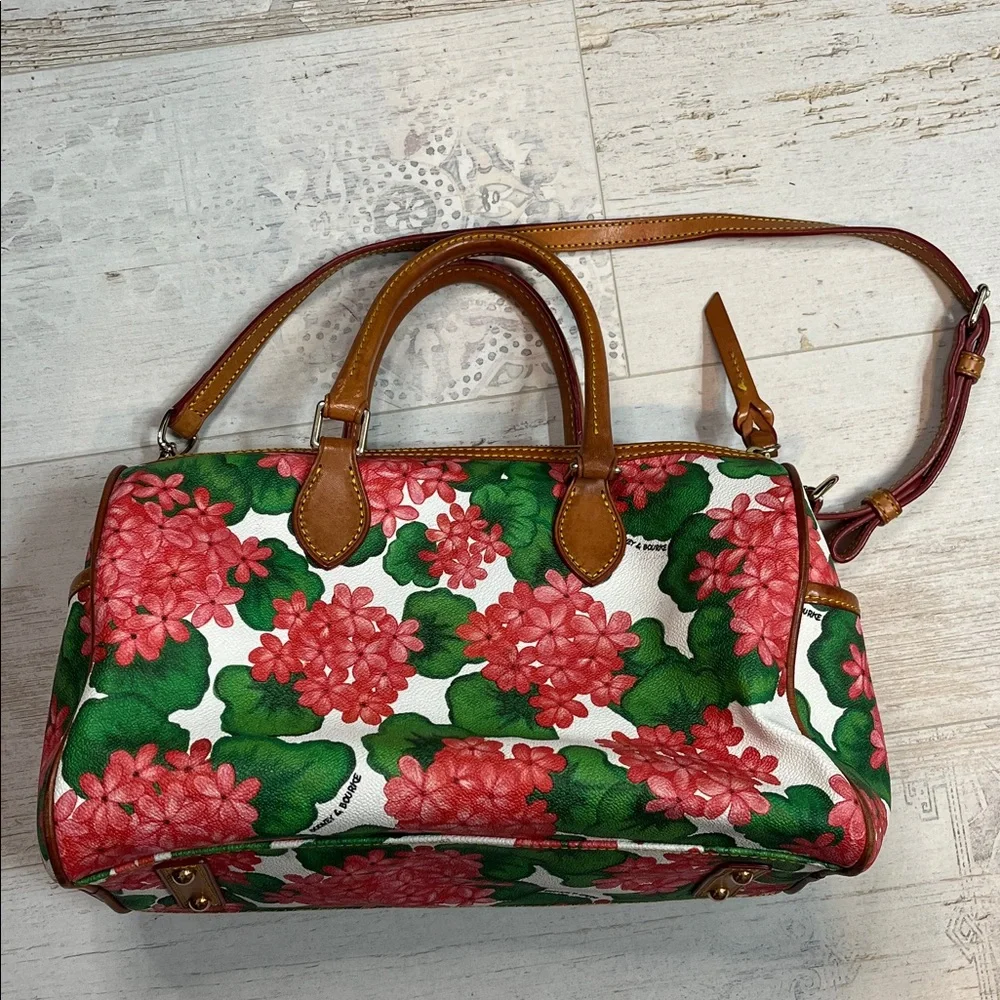 Dooney & Burke Rare Red Hydrangea Floral Print Satchel Purse